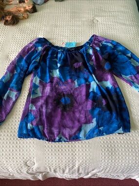 Nine West Blue & Purple Floral Top